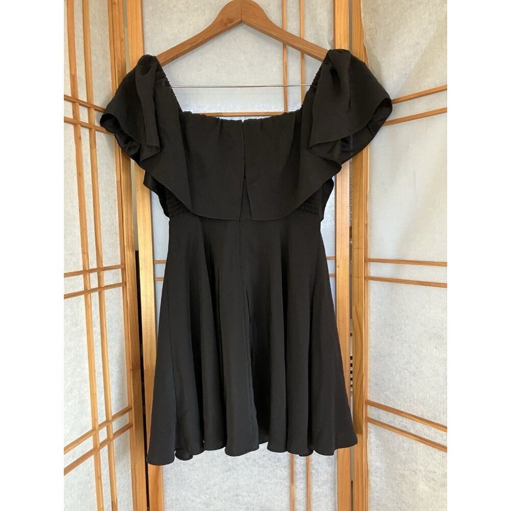 Amanda Uprichard Black Silk Mini Cocktail Dress Short Sleeve Ruffle Front, Small - Picture 8 of 10